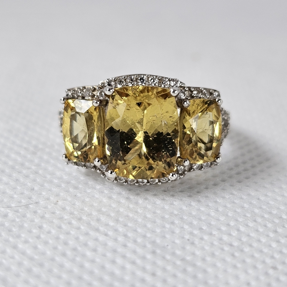 Natural Golden Apatite & White Zircon Ring Platinum over 925! ✨️ Size 6